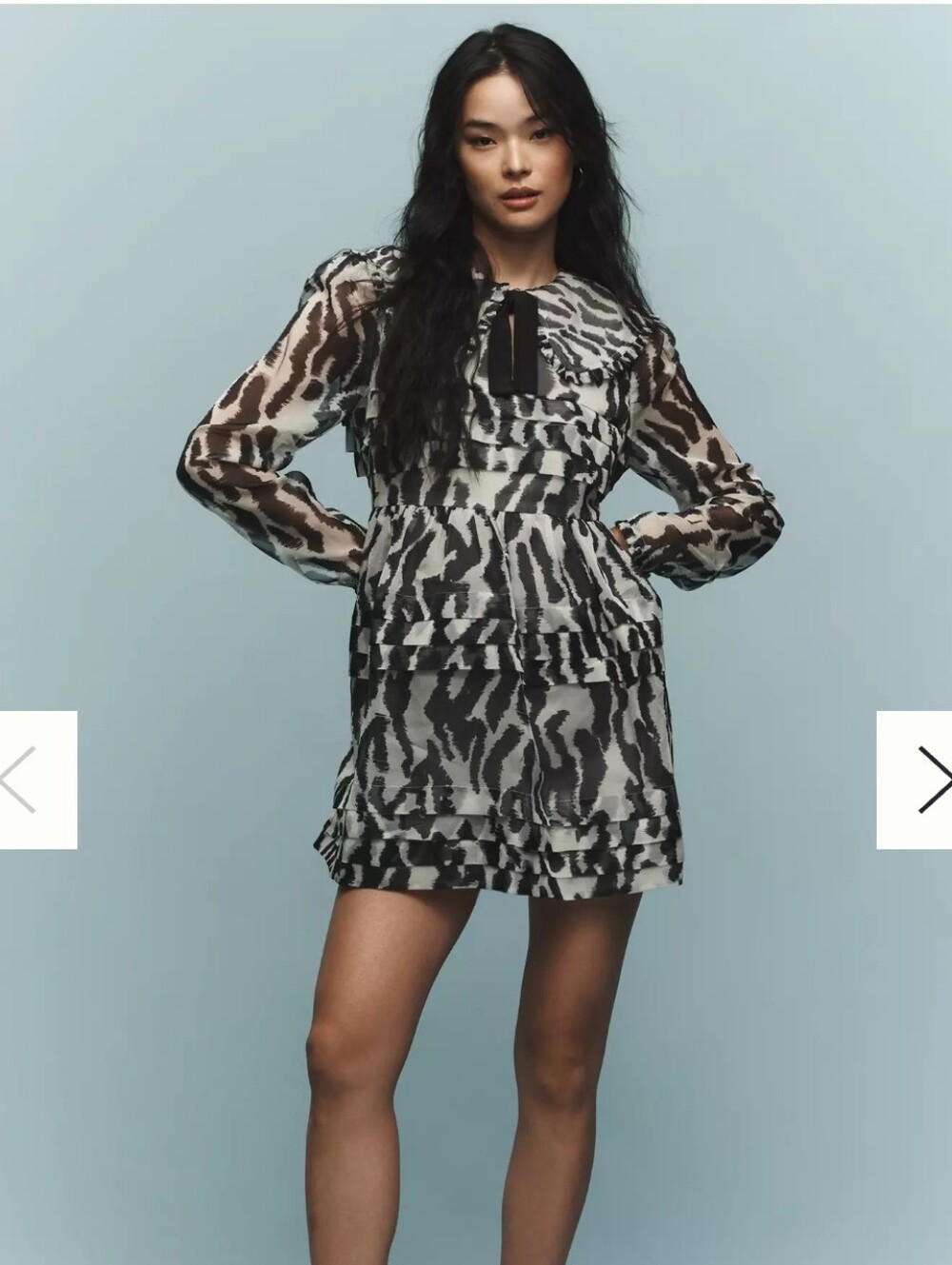 Anthropologie Maeve Blue Tiger-Print Ruffle Mini Dress Size Medium